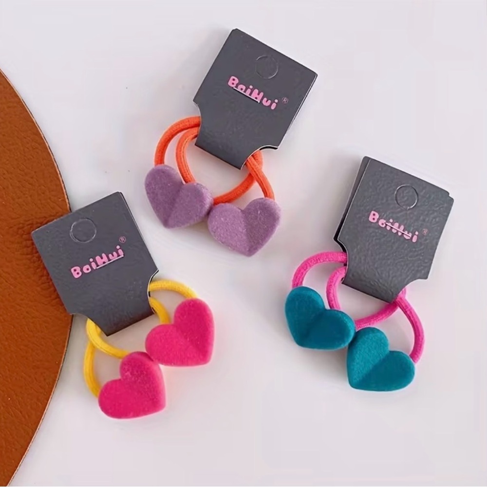 Colorful Heart Hair Tie Collection Set of 10 - Picture 5 of 6